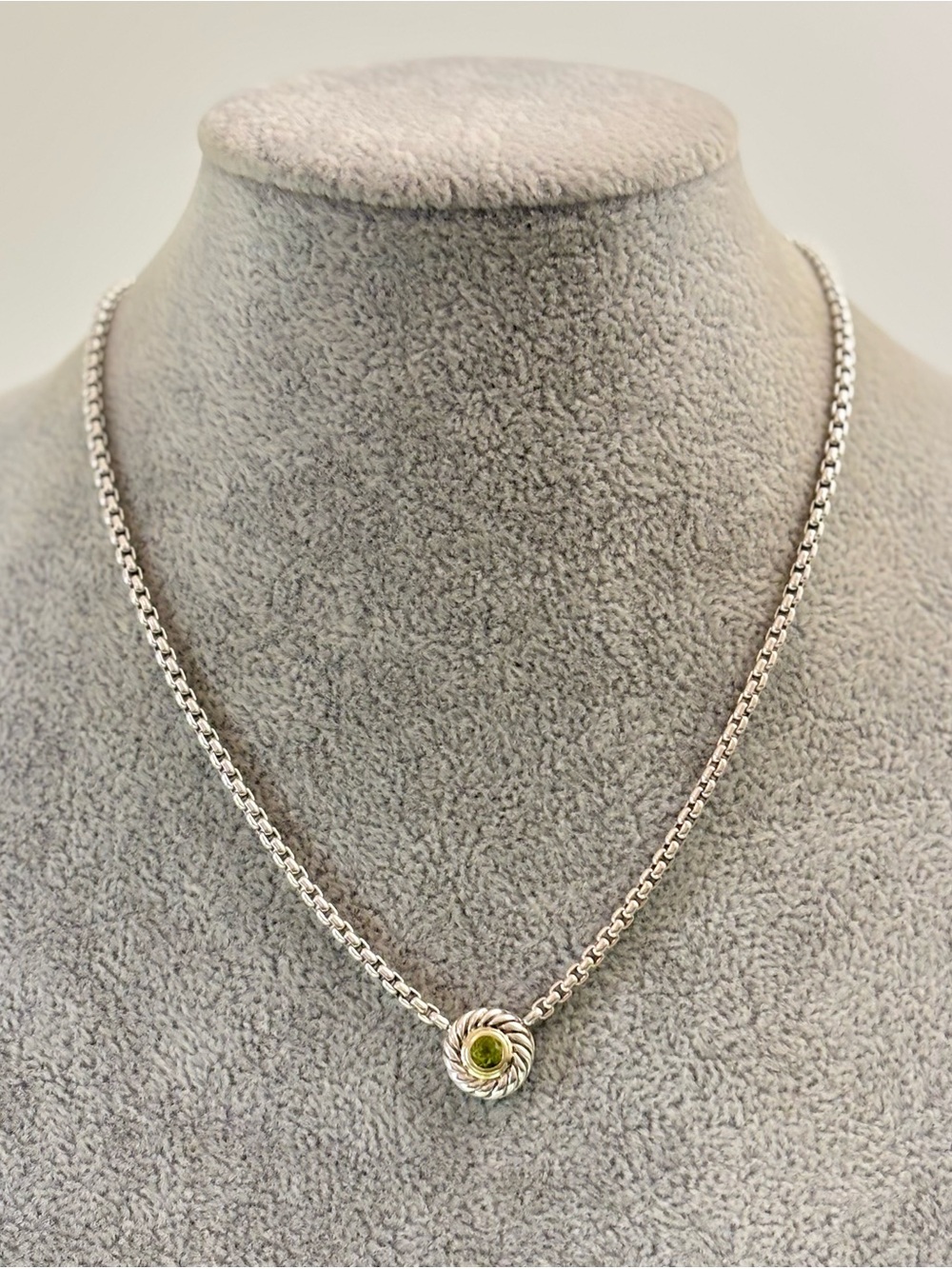 David Yurman 925 & 14k Gold Cookie Cable Necklace with Peridot 16"